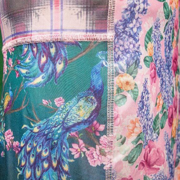 Sugar Thrillz Dolls Kill Floral Peacock Flannel Bodycon Pencil Skirt Size Medium - Picture 2 of 3